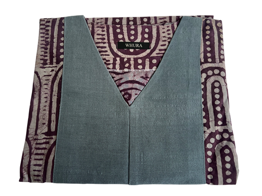 Boubou dress with hand woven aso-oke in grey