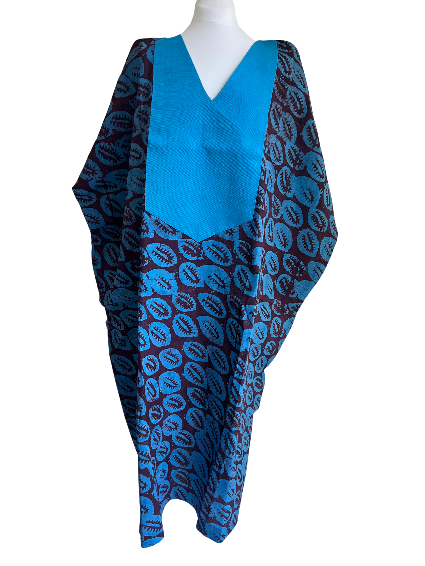 Boubou dress with hand woven aso-oke in blue