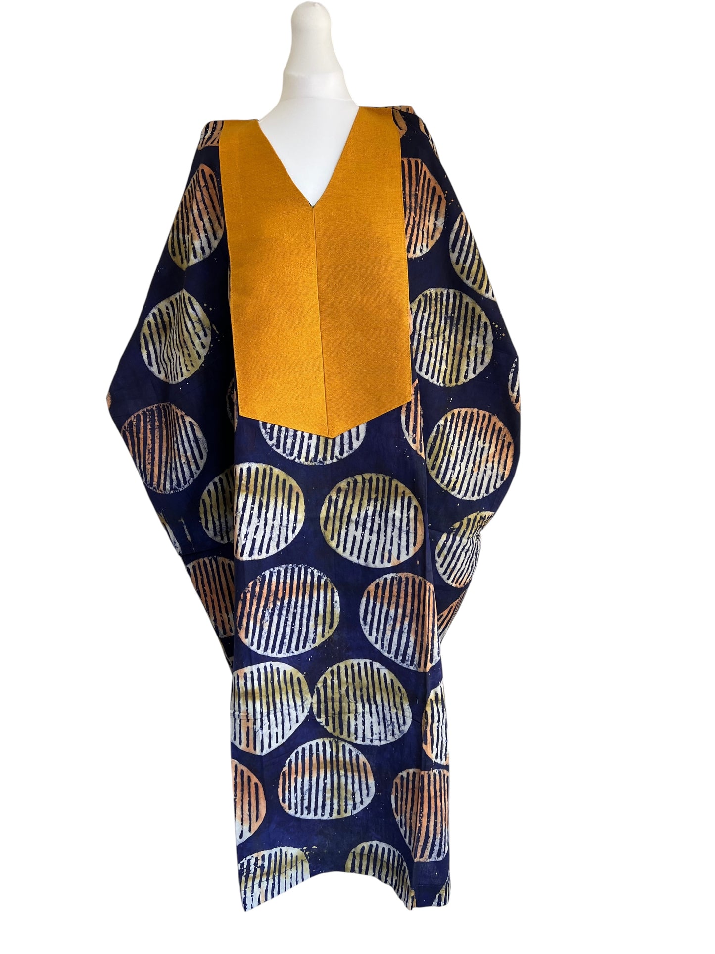 Boubou dress with hand woven aso-oke in yellow