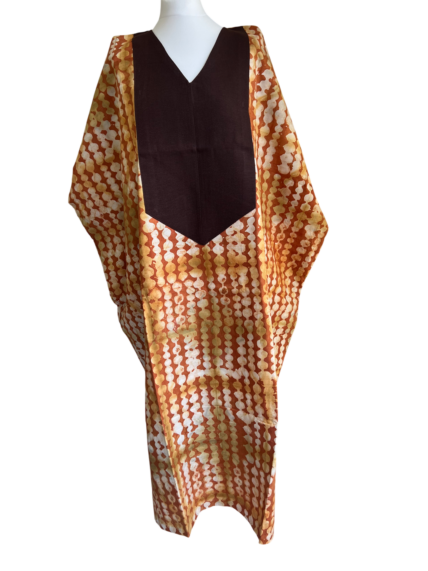 Boubou dress with hand woven aso-oke in brown