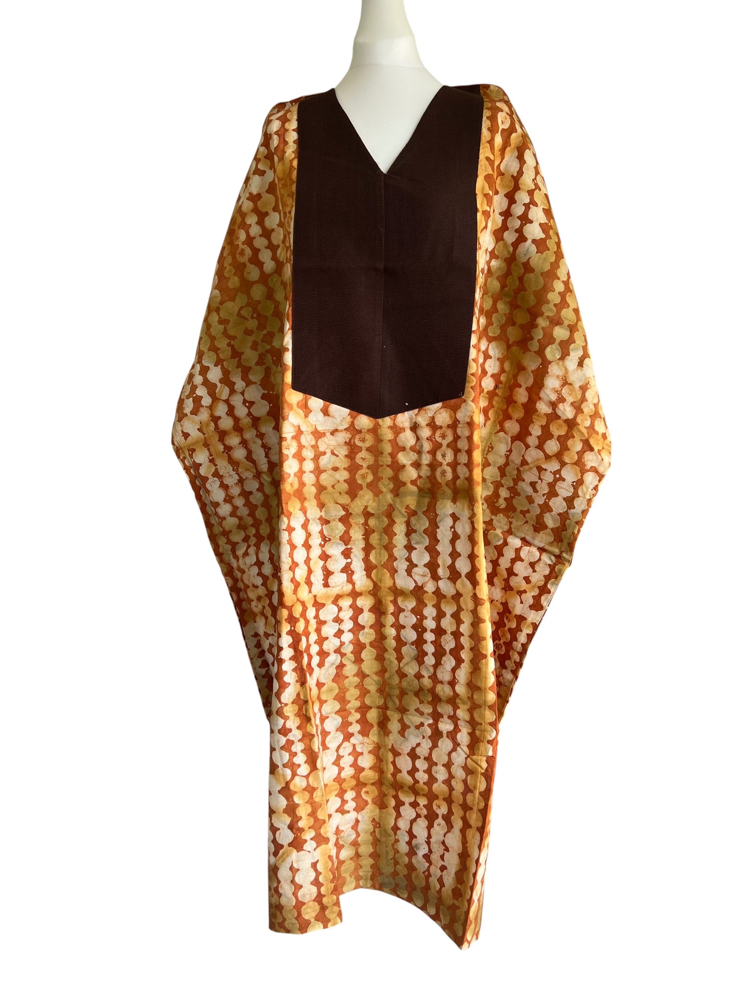 Boubou dress with hand woven aso-oke in brown