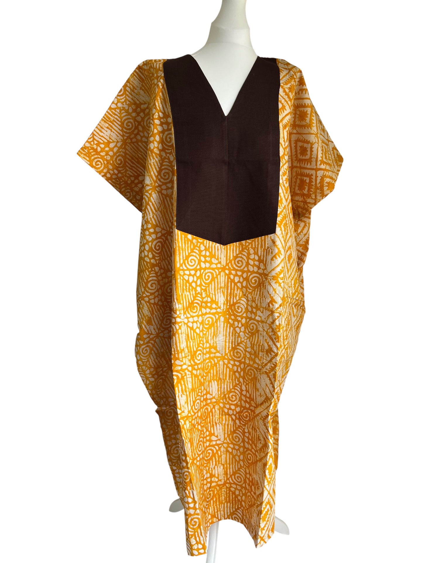 Boubou dress with hand woven aso-oke in brown