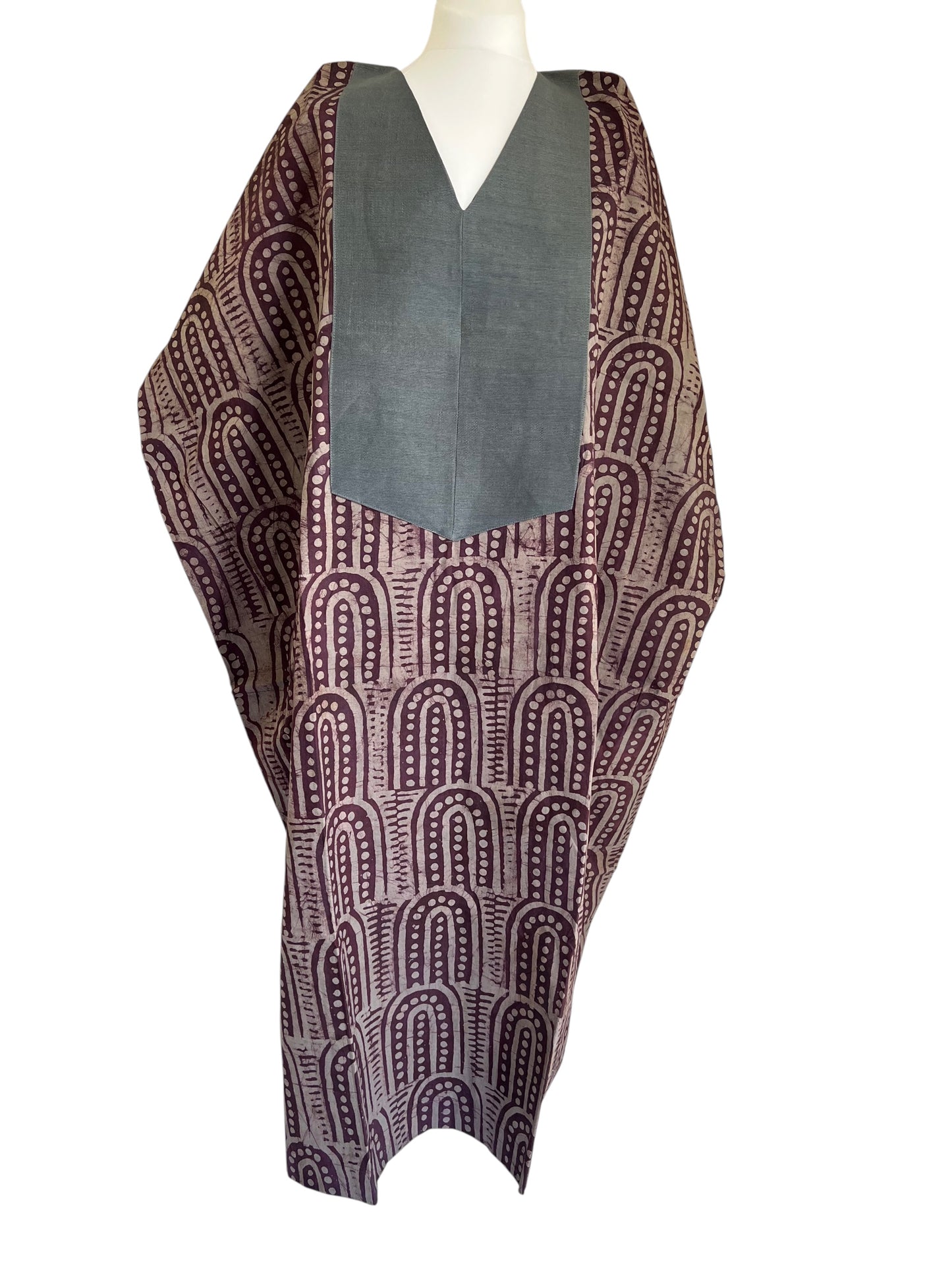 Boubou dress with hand woven aso-oke in grey