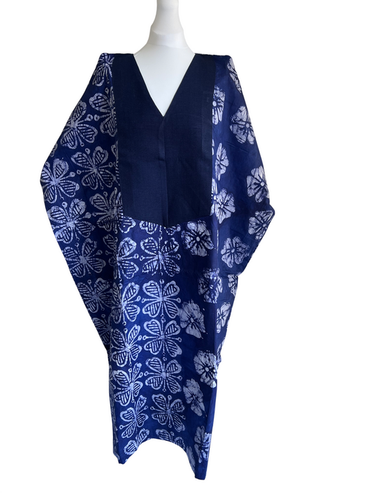 Boubou dress with hand woven aso-oke in blue