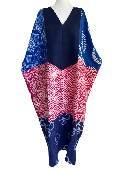 Boubou dress with hand woven aso-oke in blue