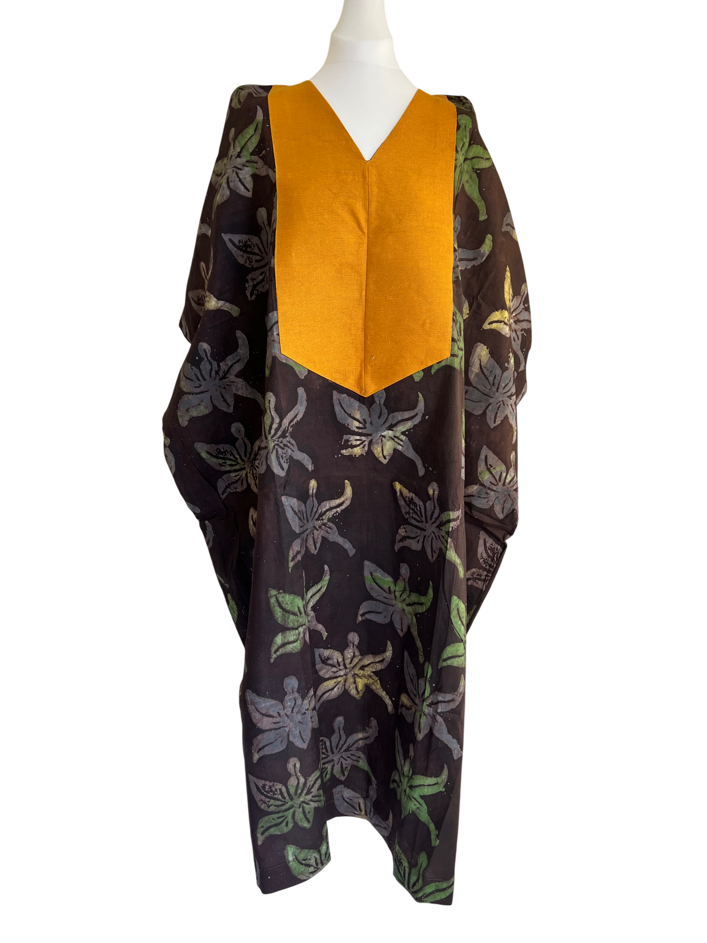 Boubou dress with hand woven aso-oke in yellow