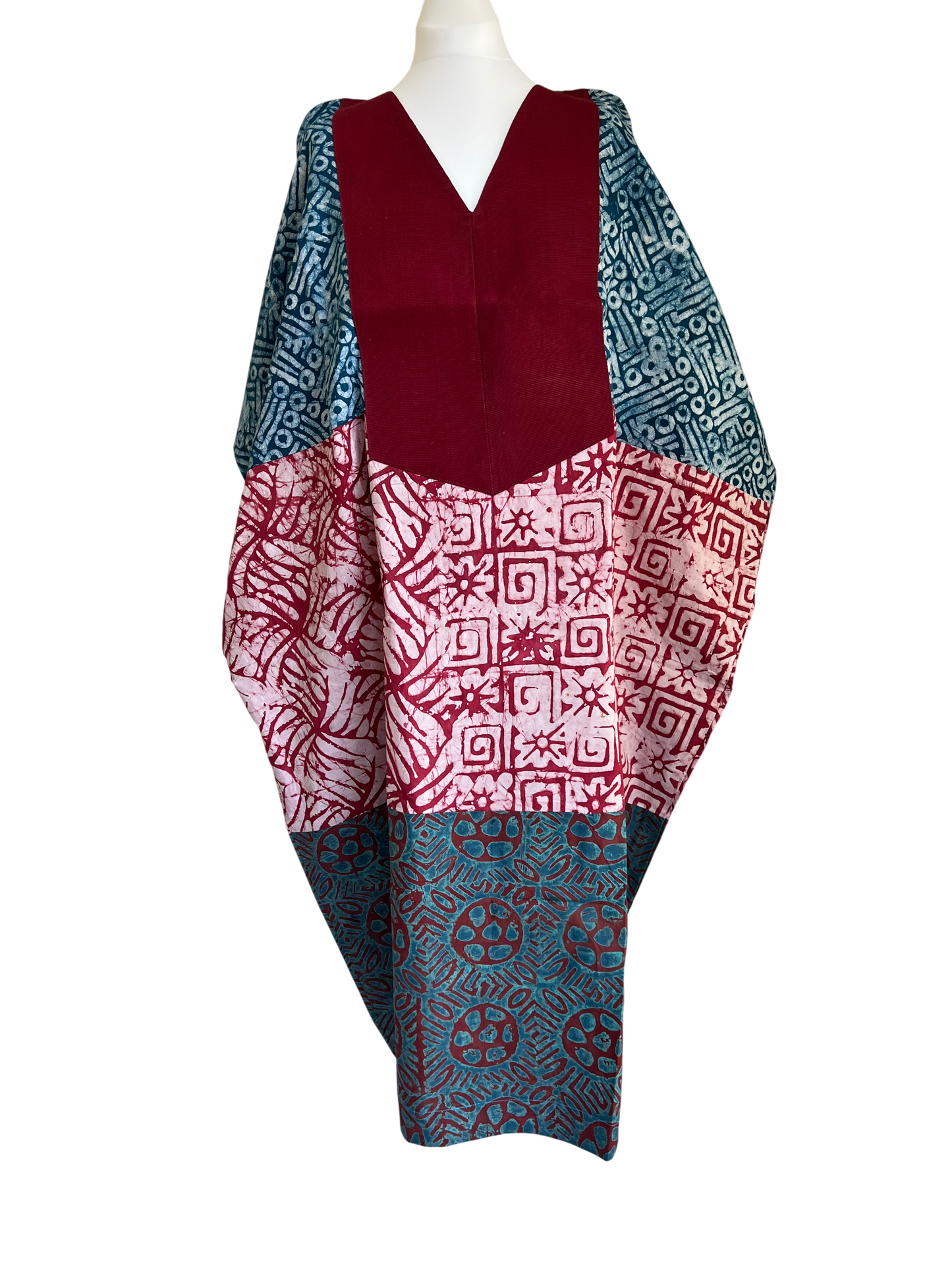 Boubou dress in mix print with hand woven aso-oke in red