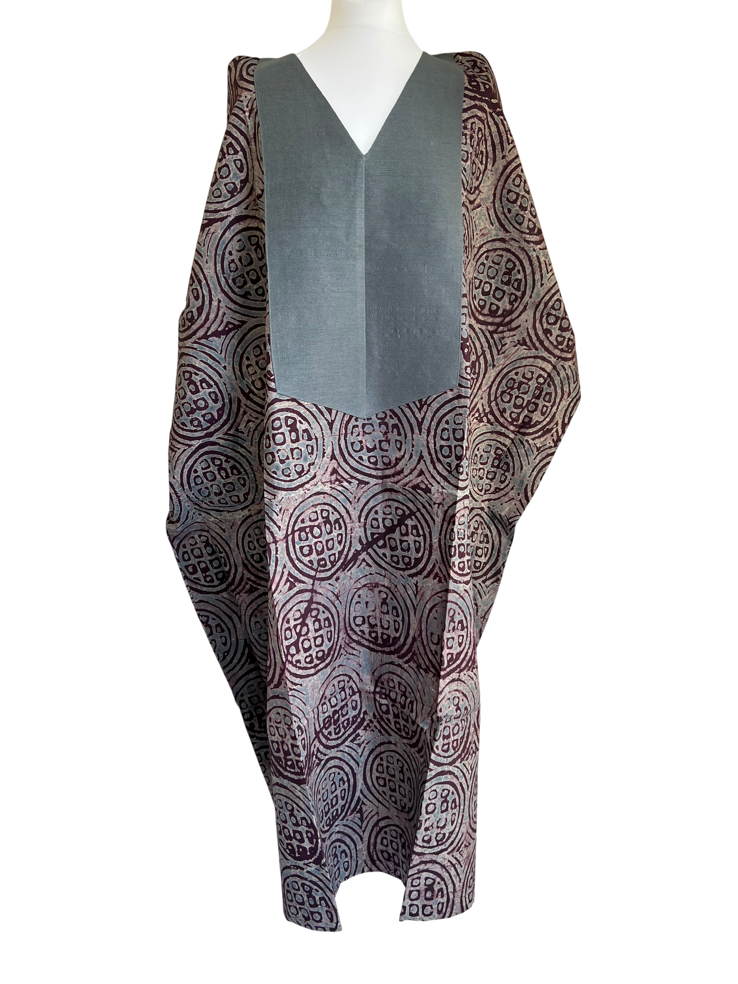 Boubou dress with hand woven aso-oke in grey
