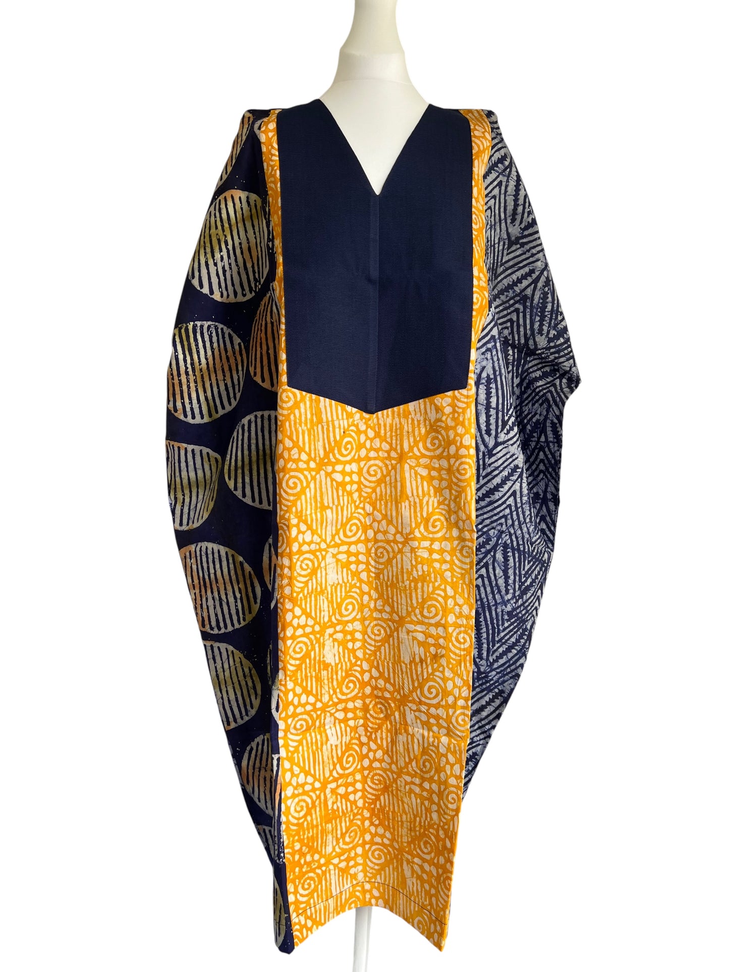 Boubou dress in mix print with hand woven aso-oke in blue