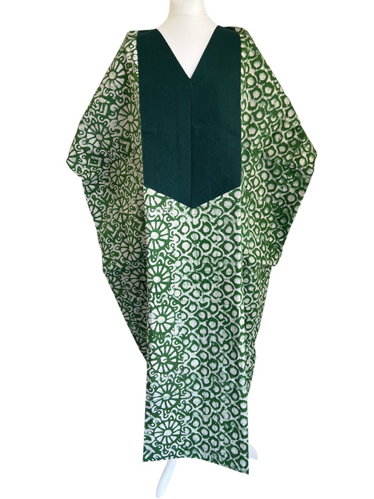 Boubou dress with hand woven aso-oke in green