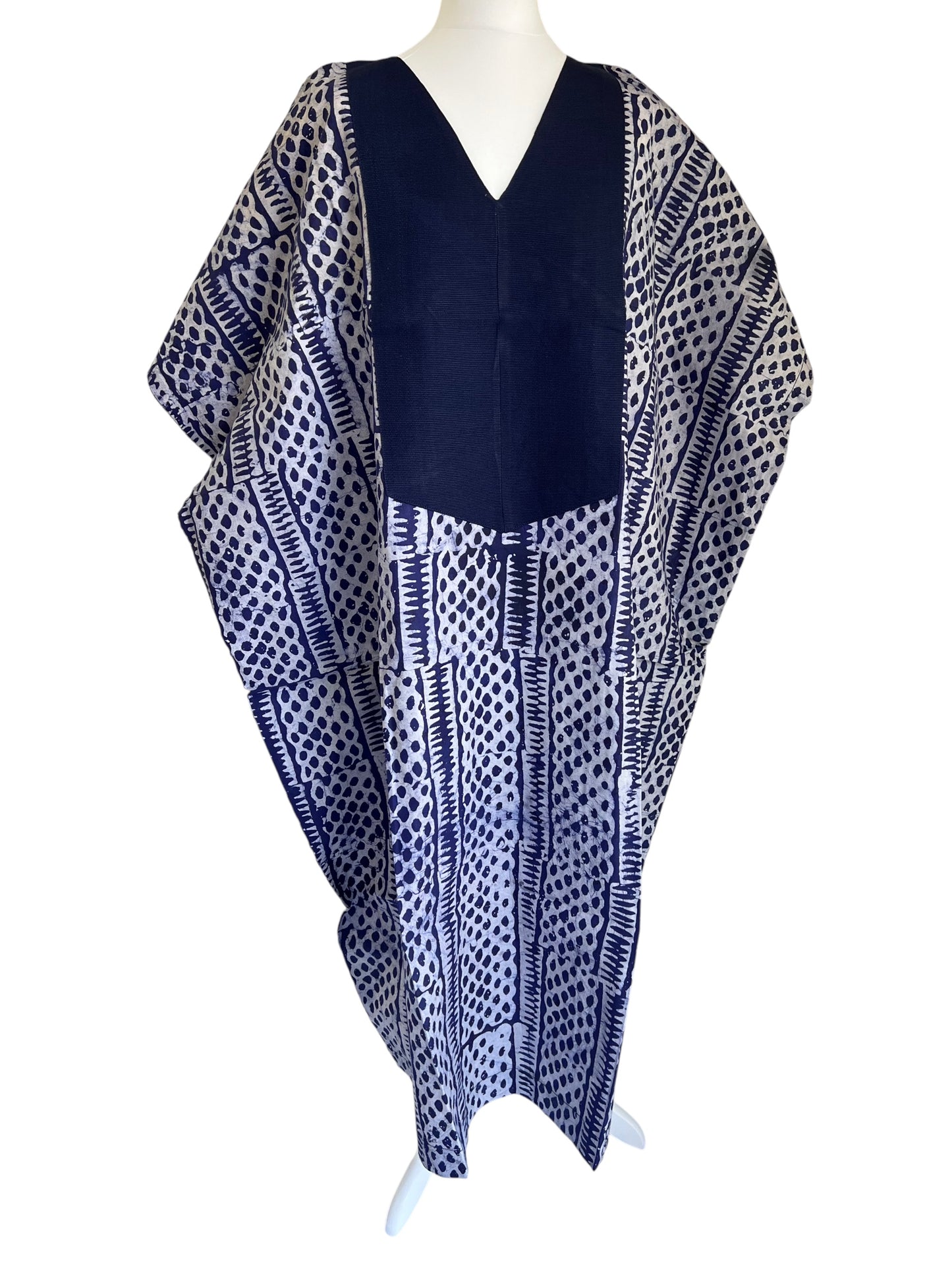 Boubou dress with hand woven aso-oke in blue