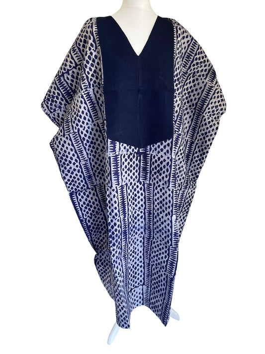 Boubou dress with hand woven aso-oke in blue