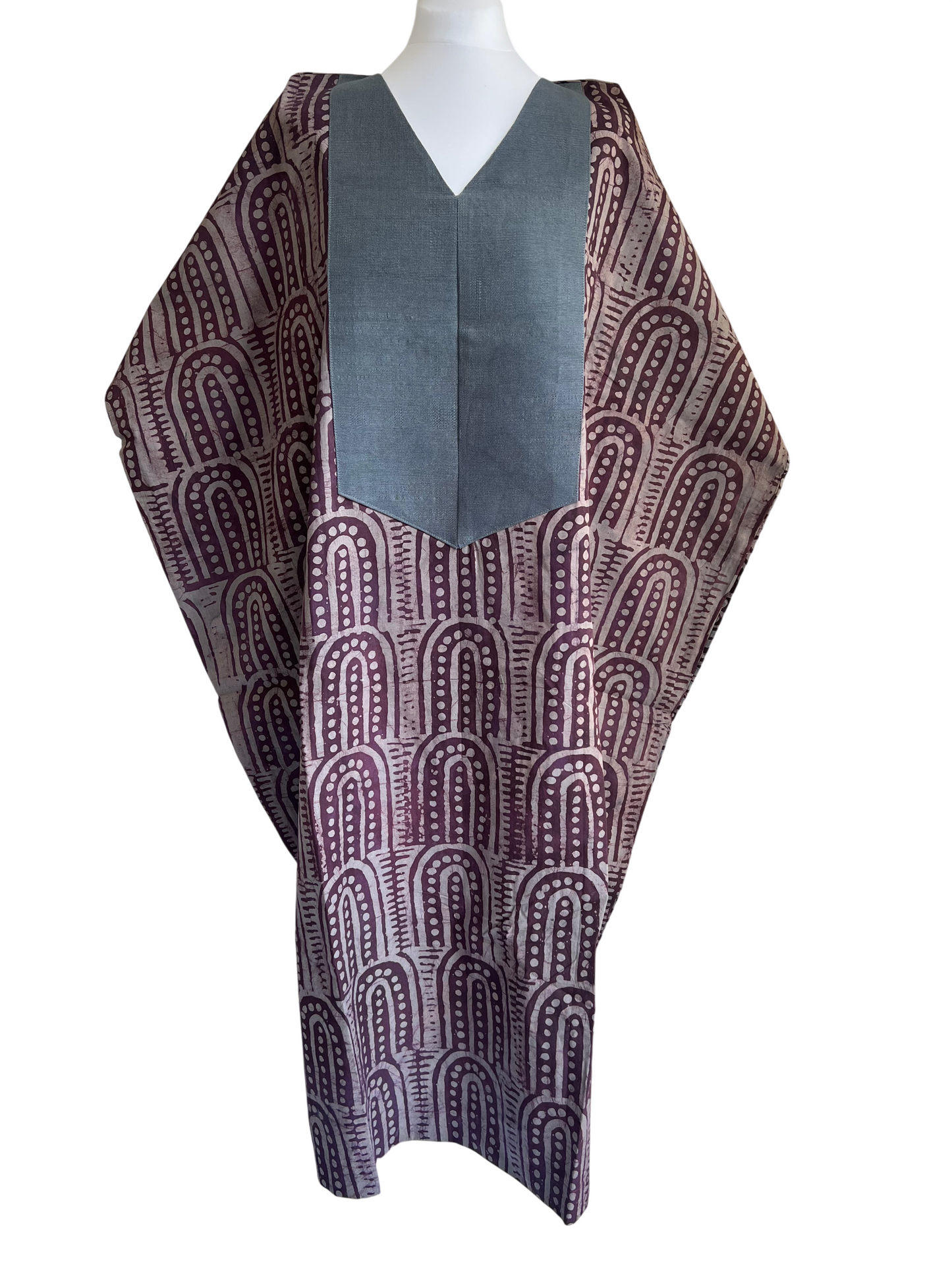 Boubou dress with hand woven aso-oke in grey