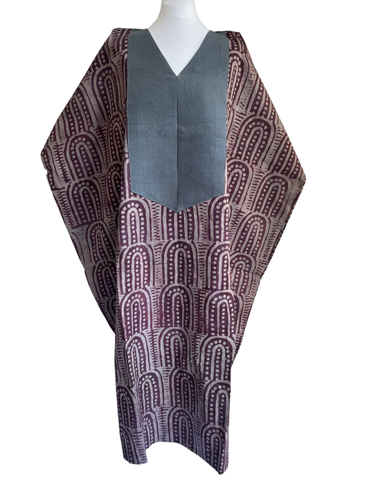 Boubou dress with hand woven aso-oke in grey