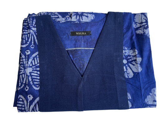 Boubou dress with hand woven aso-oke in blue